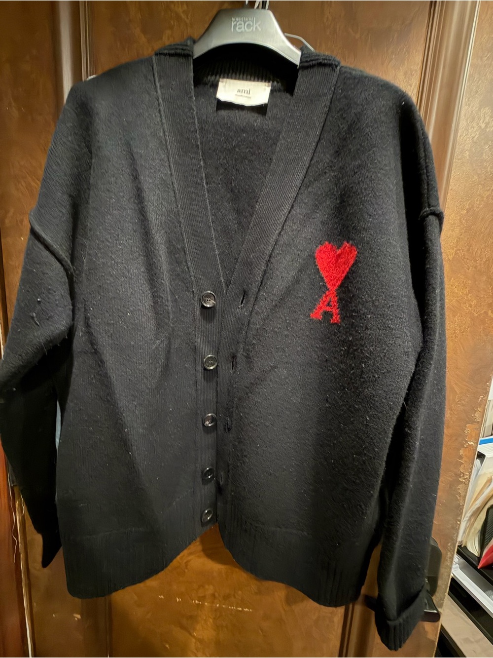 Ami Alexandre Mattiussi Black Knit Cardigan with Cream Label